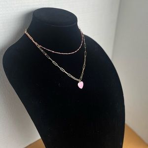double‎ necklace with heart pendant and pink sockets new with tag